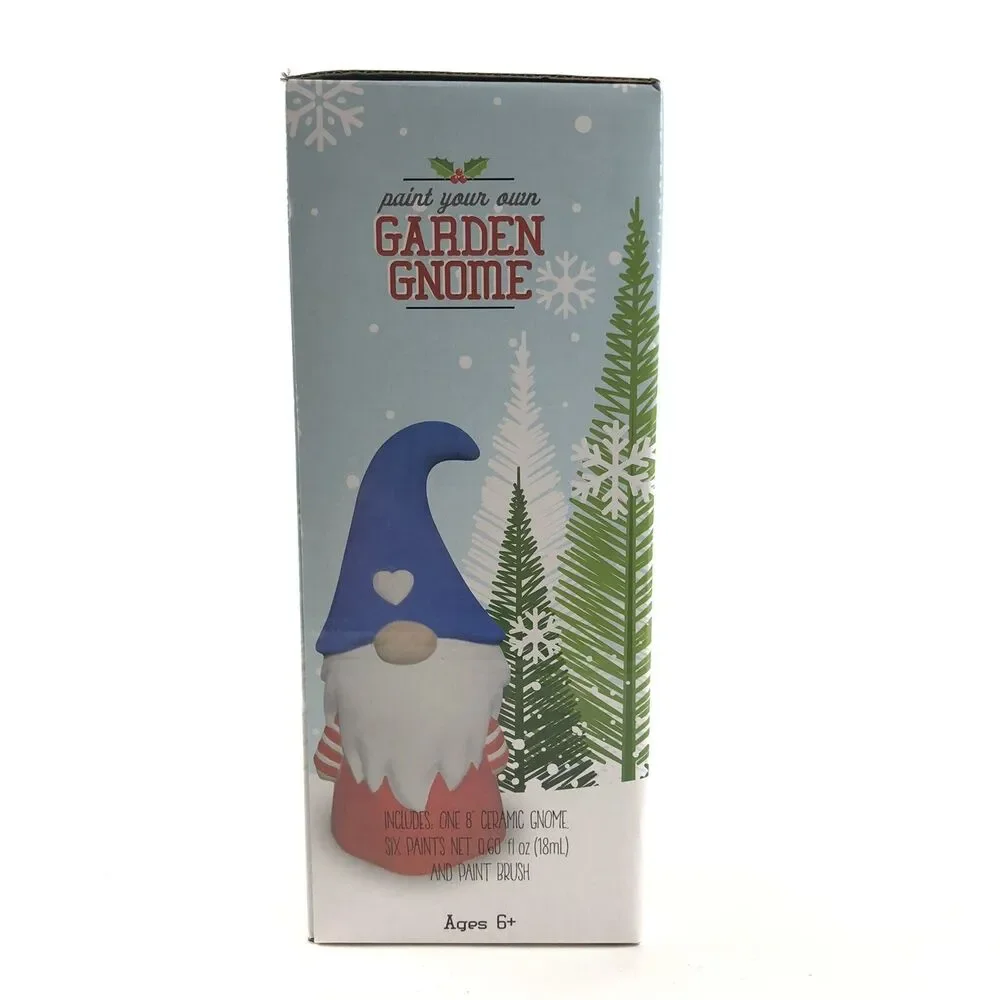 Paint Your Own Garden Gnome Statue 8” Ceramic 6 Paint Colors Kids Craft New 2020